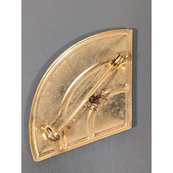 Vintage Golden Glitter Black Enamel Fan Brooch Pin Art Deco - Picture 5 of 6